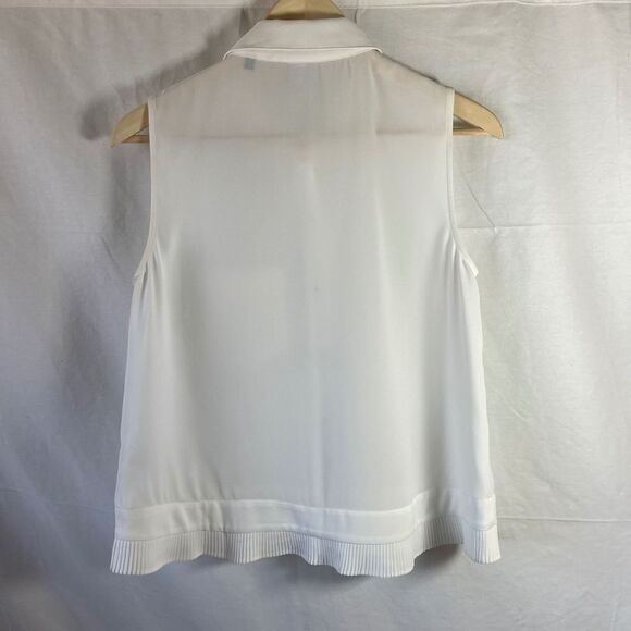 CAbi White Sleeveless Pleat Hem Button Down Blouse Style 3439 Sz S - Picture 3 of 9